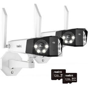 إعادة إرجاء كاميرا 2 حزمة حزمة مع بطاقة 2pcs 128GB SD ، 4K 8MP كاميرا أمان WIFI ، 180 ° FOV ، زاوية عرض عريضة فائقة ، عدسة مزدوجة ث/ 8pcs الأضواء ، الثنائي 2 wifi