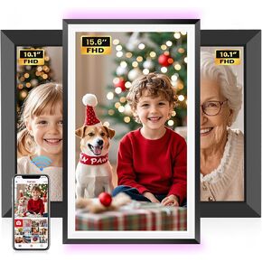 3 Pack- Frameo 10.1 Inch Smart WiFi Digital Picture Frame with 32GB Memory+15.6" Large Digital Photo Frame with LED Light 1920 * 1080 FHD IPS Touch Screen