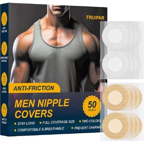 Nipple Tape 50 زوجًا-لا عرض ، أغطية مريحة ومريحة ، وحلميا للرجال ، ومكافحة الغضب ، وغطاء للرجال للرياضة والاستخدام اليومي ، والبيج والأبيض