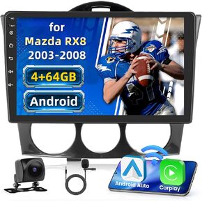 8 Core 4+64G Inefala for Mazda RX8 2003-2008 Android Car Radio Stereo with Wireless Carplay Android Auto, 9 Inch HD Touchscreen with GPS WiFi BT5.0 FM/RDS 32EQ/DSP 59UI SWC Canbus Backup Camera MIC