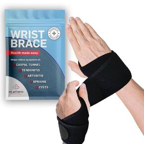 Dr. Arthritis Essentials Wrist Brace for Support & Pain Relief – Adjustable Wrist Wraps for Stability & Comfort – Ideal for Recovery, Work, Sports, and Everyday Use (Black Single)