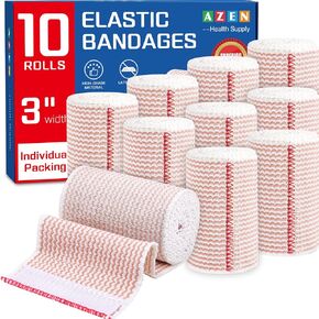 Azen Premium 10 Pack Pack Lase Lungrag 3 بوصة ، ضمادة التفاف ضغط الساقين ، الكاحل ، الركبة ، البطن ، الجسم ، وورف الوذمة اللمفاوية للساقين ، خالية من اللاتكس