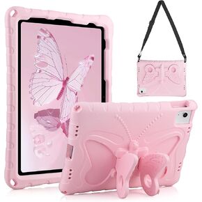 VOFUOE for iPad 10th Generation Case 10.9 for Kids Girls for iPad A16 Case 11th Generation 2025 with Butterfly Wings Stand Shoulder Strap Soft EVA Protective Cover for iPad Pro 11 Inch 2024-Pink