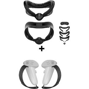 APEXINNO Facial Interface Face Pad Cover Compatible with Meta Quest 3S VR Accessories,VR Headset Handle Battery Covers with Adjustable Soft Hand Strap