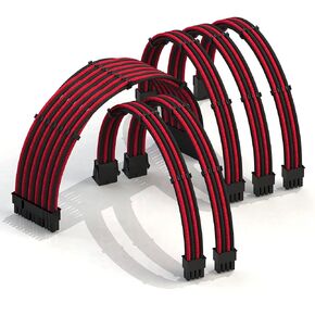 LINKUP - 30cm Super Soft and Flexible PSU Cable Extension Sleeved Custom Mod GPU PC Braided w/Comb Kit - Compatible with RTX3090┃1x24 P (20+4)┃2x8 P (4+4) CPU┃3x8 P (6+2) GPU Set┃300mm - BlackOrange