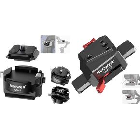NEEWER GM47 Quick Release Plate Kit, Quick Switch Auto Lock Square QR Camera Tripod Mount Plate & Clamp Base Compatible with Arca Swiss DJI Ronin RS 4 Pro RS 3, Mini V Mount Battery Plate Included