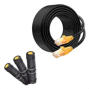 Cable Matters 3-Pack 10Gbps Cat6A Shielded IP68 Waterproof RJ45 Coupler in Black & 1-Pck 10Gbps 24 AWG 100ft Cat 6A / Cat 6 Outdoor Ethernet Cable with Bare Copper & 550 MHz Bandwidth