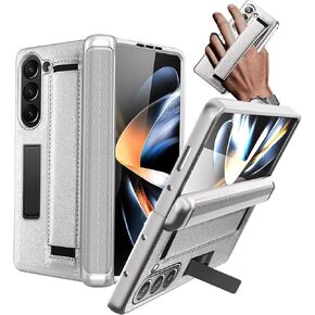 NINKI for Samsung Galaxy Z Fold 5 5G Case with Screen Protector,Hinge Protection Cover for Fold 5 with Magnetic Kickstand and Wrist Strap Wireless Charging Leather Case for Z Fold 5 Black Red