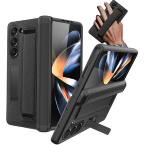 NINKI for Samsung Galaxy Z Fold 5 5G Case with Screen Protector,Hinge Protection Cover for Fold 5 with Magnetic Kickstand and Wrist Strap Wireless Charging Leather Case for Z Fold 5 Black Red in Kuwait