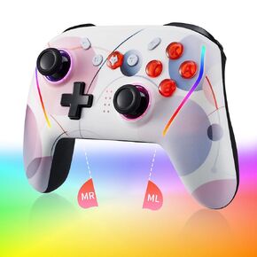 NBCP Wireless Switch Controller Pro with Back Button, One-Touch Start, TURBO, Quick Shooting, RGB 7-Color Magic Light, 6-Axis Gyroscope - Compatible with Switch/Lite/OLED, Android, iOS, and PC