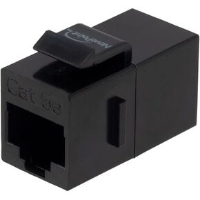 NavePoint CAT5E Keystone Coupler, Female RJ45(8x8), Snap-in, Thermoplastic, Black, 15-Pack