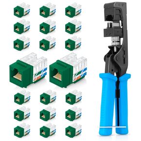 Everest Media Solutions Bundle – 2 Items: easyJACK - Speed Termination Tool + 20 Pack of RJ45 CAT6 UTP Keystone Jacks - Green