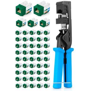 Everest Media Solutions Bundle – 2 Items: easyJACK - Speed Termination Tool + 50 Pack of RJ45 CAT6 UTP Keystone Jacks - Green