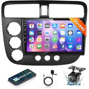 8Core 4G 64G for Honda Civic 2001-2005 Radio,5.0 Bluetooth Car Stereo with Wireless CarPlay 9inch 1280x720P Touchscreen 59UIs Android Auto GPS FM RDS WiFi DSP 36EQ IP69K Backup Camera