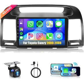 【4G+64G】 for Toyota Camry 2000-2006 Android Car Radio Stereo with Wireless CarPlay Android Auto,9 inch IPS Touchscreen Car Stereo Bluetooth5.0, GPS, WiFi, SWC,59UI,32EQ AI DSP + HD Backup Camera