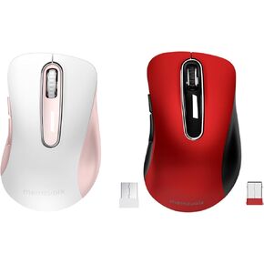 memzuoix 2.4G Wireless Mouse, Cordless Computer Mice Wireless Mouse for Laptop, Desktop, PC, MacBook- 2 Pack (Red + Pink White)