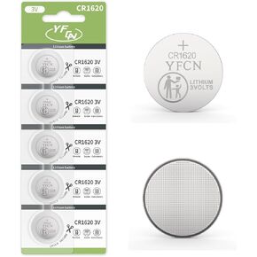 CR1620 Battery 3V Lithium Battery 5 Count Pack - CR 1620 Coin Cell Batteries - 3 Years Shelf Life
