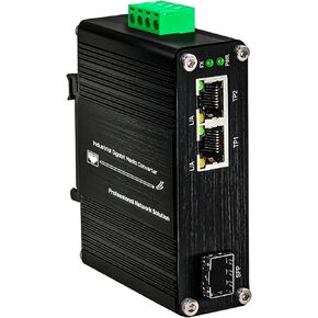 Mini Industrial 1-Port 100/1000X SFP to 2-Port 10/100/1000T Ethernet Media Converter, Full/Half-Duplex, Auto MDI/MDI-X, DIN-Rail & Wall Mount, -40°F to 167°F Operating Temperature