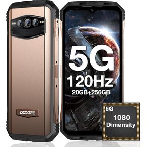 DOOGEE V30T 5G Unlocked Smartphone, 6.58-Inch FHD+ 120Hz Display, 108MP Flagship Camera, 20GB RAM, 256GB Storage, 10800mAh Battery, Rugged Gold