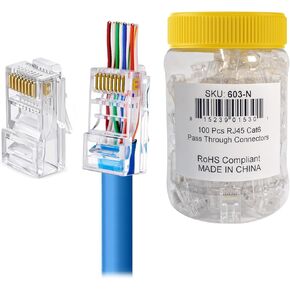 Cmple - 100 Piece - RJ45 Cat5 Cat5e Cat6 Pass-Through one-Piece Ethernet Network & Internet Connect