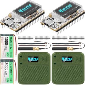 2 حزمة ESP32 LORA V3 لوحة تطوير مع هوائيات 915 ميجا هرتز + 3000 مللي أمبير في حالة Meshtastic ، ESP32-S3 SX1262 CP2102 WIFI Bluetooth OLED شاشة Arduino Lorawan IoT (N32 ، Red)