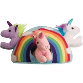 Health Extension SNUG AROOZ Cute Hide & Seek Unicorn Stuffed Animals for Dogs, Cool Puppy Toys, Tough & Durable Soft Squeaky for Chewers, for Pet - Rainbow