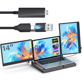 14" Laptop Screen Extender & H5-M USB Video Transmission Cable, Data to Video Signal Conversion Cable Portable Triple Monitor, Compatible with M1/M2/M3 MacBook