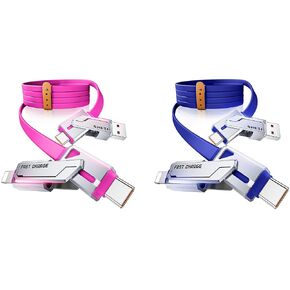 SHEZI 2 Pack Cable Bundle, 4 in 1 240W USB C Cable(Pink) with 4 in 1 USB C Cable 240W 5FT(Blue) Bundle