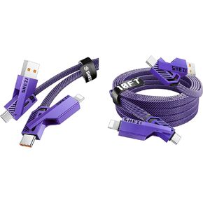 SHEZI 2 Pack Cable Bundle, 4 in 1 60W USB C Cable 5FT(Purple) with 4 in 1 USB C Cable 60W 10FT(Purple) Bundle