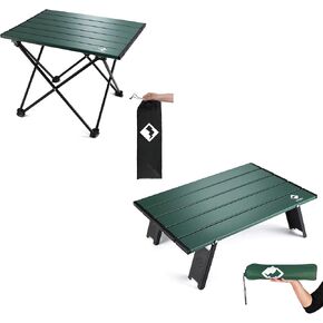 VILLEY Portable Camping Side Table, Ultralight Aluminum Folding Beach Table with Carry Bag for Outdoor Cooking, Picnic, Camp, Boat, Travel - Green