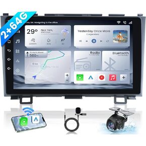 Car Stereo Radio for Honda CRV 2007-2011 : 8 Core 4G+32G 9 Inch Touch Screen Head Unit Replacement with Wireless Carplay/Android Auto, Bluetooth GPS WiFi FM SWC Mirror Link Backup Camera