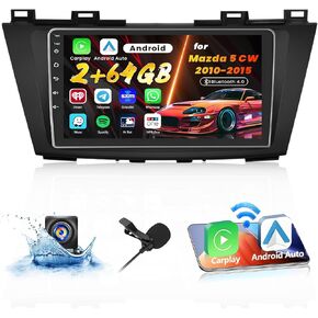 for Mazda 5 CW 2010-2015 Fuluku 2+64GB Android 13 Radio with Wireless Carplay Android Auto, 9" Touch Screen Stereo GPS WiFi Bluetooth SWC Mic Backup Cam