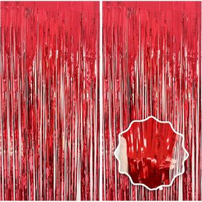 2 Pack Red Streamers Party Backdrop Foil Fringe Curtains Photo Booth Props for Birthday Christmas Wedding Carnival Casino Theme Birthday New Year Holiday Celebration Bachelorette Party Decorations