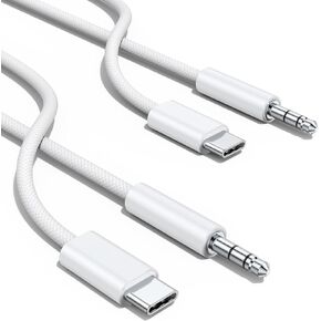 Aux to USB C Type C to 3.5mm Audio Adapter ,(3.3ft 2-Pack) Hi-Fi Stereo Cord Headphone Male Car Auxiliary Cable Compatible with iPhone 16 15 Pro Max Plus, Galaxy S24 S23 S22 Ultra iPad Pro(white)