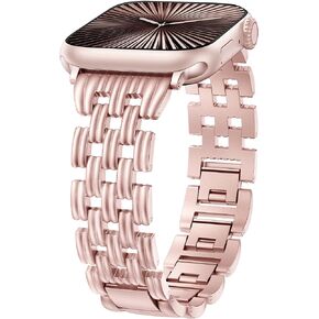 Minyee Compatible with Apple Watch Band 42/41/40/38/44/45/46/49mm Women, Dressy Basketweave Metal Strap Designer Gold Silver Link Bracelet Wristband for iWatch Series 10 9 8 7 6 5 4 3 Ultra SE