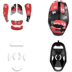 Mouse Grip Tape Full Coverage for Logitech G303 and Logitech G302, Mouse Anti Slip Grip Tape,Self-Adhesive Sweat-Resistant Professional Mice Upgrade Kit(Foot pad + Red Mouse Grip Tape)
