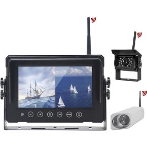 Digital Wireless 7" Monitor Forklift Front View Camera Magnetic 9600mA Battery, 1080P Rear View Camera