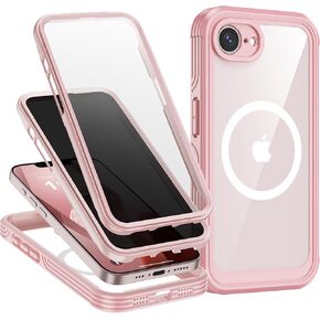 for iPhone 16E Case,Built-in 9H Tempered Glass Screen Protector + Privacy Screen Protector, [Military Grade Protection] Shockproof Anti Spy Magnetic Back Phone Case for iPhone 16e, Black