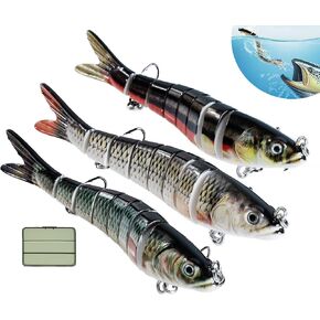 Fishing Lures 3 Pack Crank Baits for Slow Sinking Glide and Swim and Lifelike Bait for Saltwater and Freshwater Trout and Sea Bass, Crappie, Walleye, Pike,Bluegill,Salmon