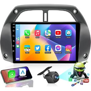 for Toyota RAV4 2001-2006 Android Radio Stereo: 9 Inch Touch Screen Replacement-CarPlay Android Auto Bluetooth WiFi GPS FM Backup Camera