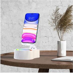 Birthday Gifts for Men Women Her Him Cell Phone Stand with Wireless Bluetooth Speaker and Charger and Colorful Ambient Light HD Surround Sound with Phones Tablets Cool Gadget for Men (White)