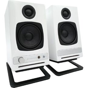Audioengine A2 HD White Bluetooth Desktop Speakers and DS1M Metal Stands