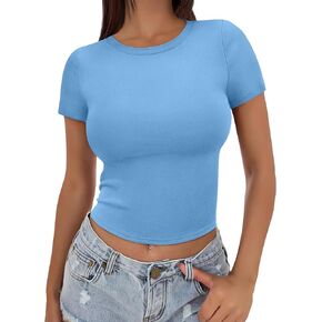 SAMPEEL Crop Tops for Women Summer Trendy Tight Tshirts 2024 Slim Fit in Kuwait
