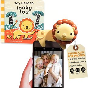 Bundle - Lion Rattle Phone Clip & Hello Lou Storybook Set for Baby Photoshoot, Monthly Milestones, Newborn Photography Props, First Birthday, Baby Shower, New Mom Gifts, Children's Storybook