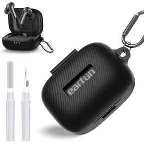 for EarFun Air Pro 4 Case Cover with Cleaner Kit, Soft Silicone Protective Scratch Resistant Logo Visible Design Cover Compatible with EarFun Air Pro 4 Charging Case with Carabiner-Black