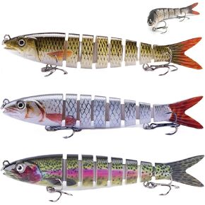 3 Pcs Rattling Realistic Fishing Lures for Bass, Multi Jointed Swimbaits, Lifelike Glide Baits, Slow Sinking Swim Baits for Freshwater & Saltwater, Top Water Bass Baits