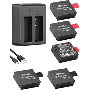 Action Camera Battery Pack, 5 x 1350mAh Rechargeable Battery with USB Dual Charger for Sports Camera, Compatible with AKASO EK7000/CAMPARK/CROSSTOUR/APEMAN and More