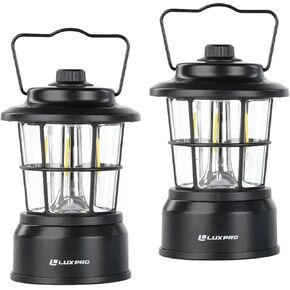 LUXPRO LP1535 265 Lumen Retro LED Lantern - Battery-Powered Emergency Lantern - LED Lamp for Power Outages, Emergency Kit, or Survival Pack - Black - 2-Pack