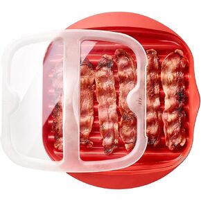 Microwave Bacon Rack, Microwave Meat RackGrooved Cooking Tray with Splatter Lid, Bacon Cooker Maker for Cooking Kitchen Gadget, Convenient Kitchen Tool
