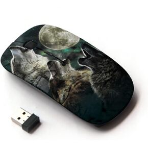 [ Optical 2.4G Wireless Mouse [ Howling Moon Wolf Dog Aurora ]